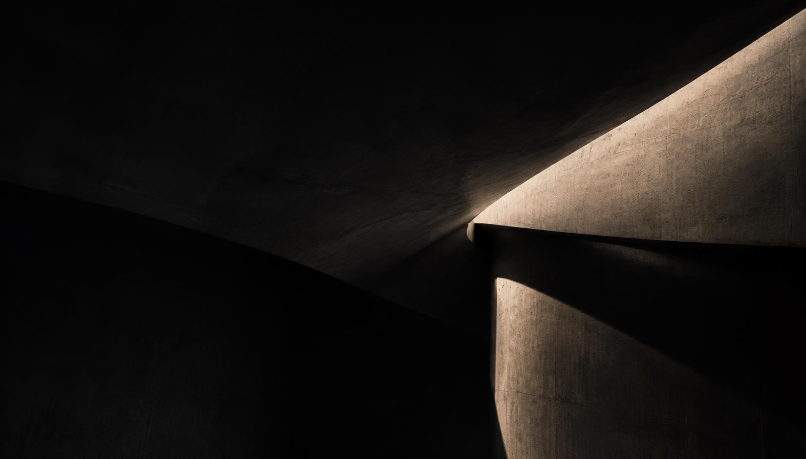 Abstract concrete architecture with a single line of light
